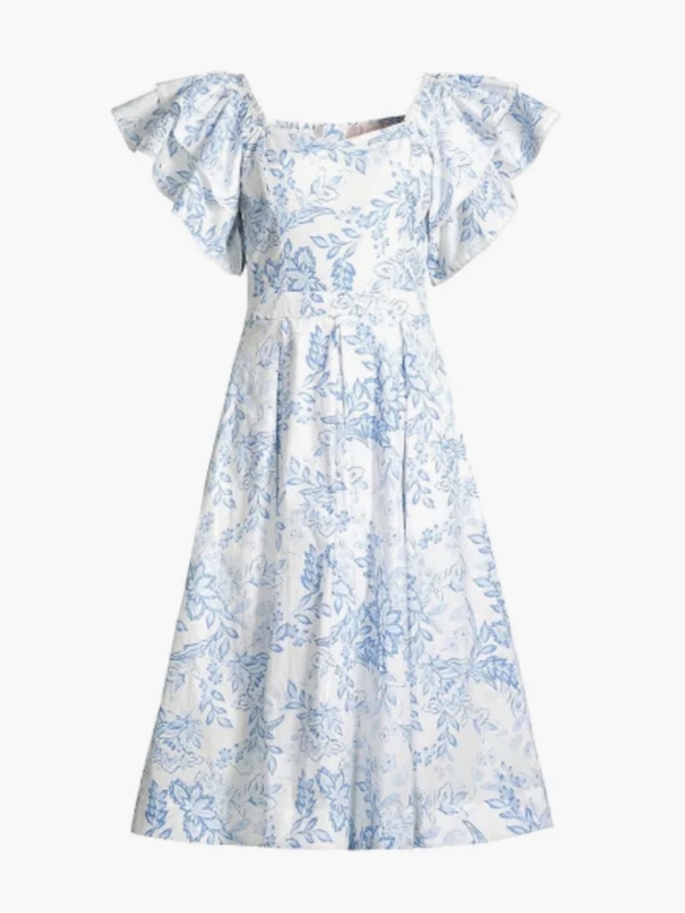 Rachel Parcell Floral Flutter Sleeve Midi Dress White and Blue Size Large
